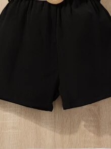 SHEIN 女孩網眼刺繡荷葉邊上衣和短褲 - 黑與白 - 查看 5