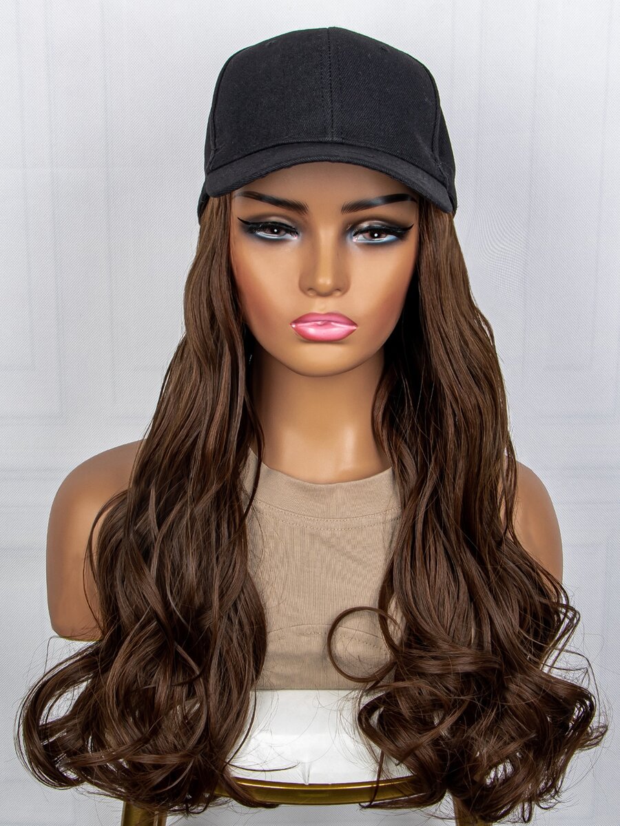 Long Body Wave Synthetic Wig With Hat - Light Brown - View 1