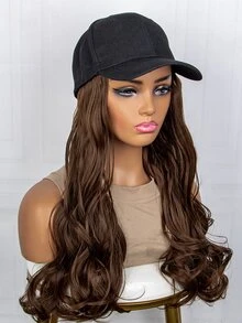 Long Body Wave Synthetic Wig With Hat - Light Brown - View 4