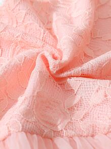 Girls Square Neck Puff Sleeve Mesh Hem Dress - Dusty Pink - View 3