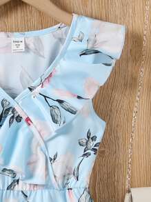 SHEIN 女孩印花荷葉邊連衣裙 - 淺藍色 - 查看 4