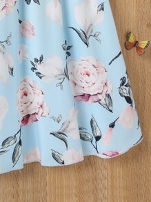 SHEIN 女孩印花荷葉邊連衣裙 - 淺藍色 - 查看 6