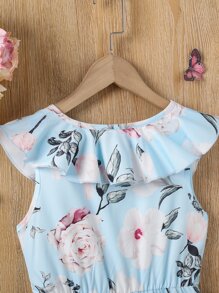 SHEIN 女孩印花荷葉邊連衣裙 - 淺藍色 - 查看 7