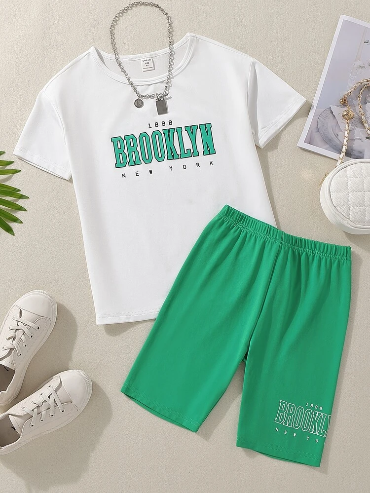 Girls Letter Graphic Tee & Biker Shorts