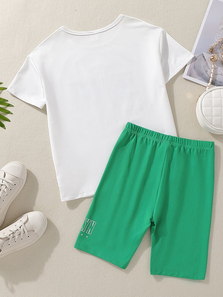 Girls Letter Graphic Tee & Biker Shorts