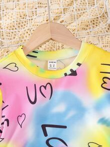Girls Tie Dye Letter Graphic Ruched Side Dress - Multicolor - View 4
