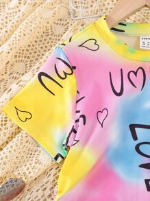 Girls Tie Dye Letter Graphic Ruched Side Dress - Multicolor - View 6
