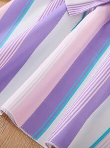 SHEIN Camiseta De Tirantes Sólida Para Niñas Adolescentes Y Falda De Rayas De Bloque - Multicolor - Ver 6