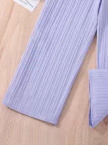 SHEIN 女孩荷葉邊挖肩腰帶連身褲 - 淡紫色 - 查看 5