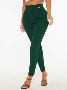 SHEIN PETITE 高腰假纽扣紧身裤