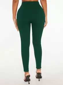 SHEIN PETITE 高腰假纽扣紧身裤