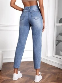 SHEIN Tall Jeans ajustados mom desgarro - Lavado ligero - Ver 2