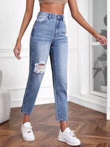 SHEIN Tall Jeans ajustados mom desgarro - Lavado ligero - Ver 3