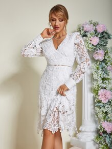 Eilly Bazar Vestido con encaje bajo con fruncido - Blanco - Ver 6