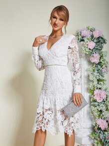 Eilly Bazar Vestido con encaje bajo con fruncido - Blanco - Ver 1