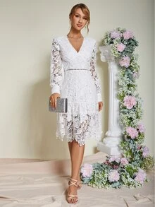 Eilly Bazar Vestido con encaje bajo con fruncido - Blanco - Ver 4