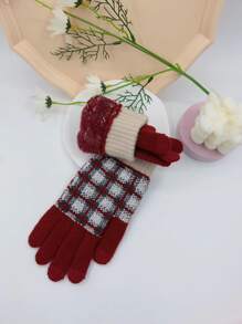 Guantes con patrón de cuadros - Rojo - Ver 2