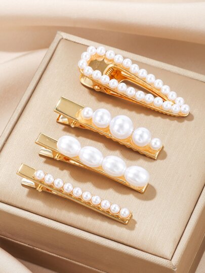 4pcs Faux Pearl Decor Alligator Hair Clip