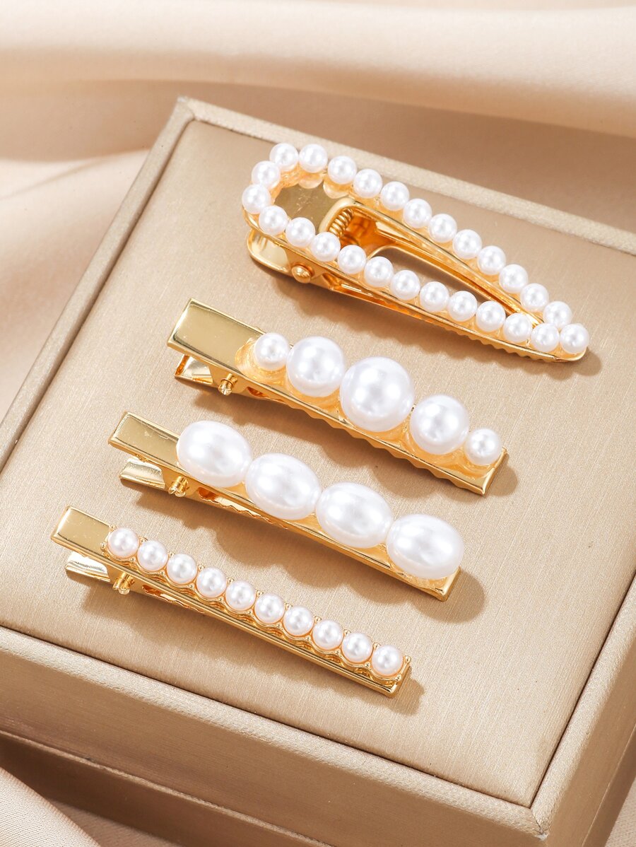 4pcs Faux Pearl Decor Alligator Hair Clip