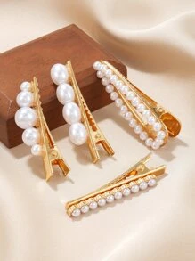 4pcs Faux Pearl Decor Alligator Hair Clip