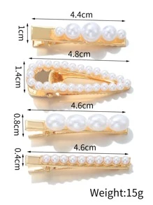 4pcs Faux Pearl Decor Alligator Hair Clip