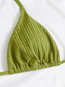 SHEIN Swim 夏季海灘露脊微三角領帶比基尼套裝 - 橄欖綠 - 查看 3