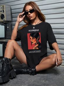 Ashley Baxter Figure & Slogan Graphic Drop Shoulder Oversize Tee - Black - View 4