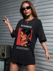 Ashley Baxter Figure & Slogan Graphic Drop Shoulder Oversize Tee - Black - View 5