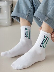 Hombres Calcetines de tripulación con estampado de letra - Blanco - Ver 1