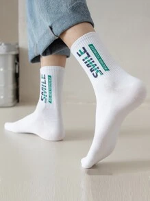 Hombres Calcetines de tripulación con estampado de letra - Blanco - Ver 2