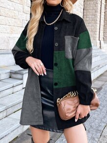 SHEIN LUNE Cut And Sew Drop Shoulder Corduroy Coat - Green - View 5