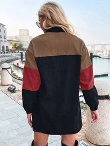 SHEIN LUNE Cut And Sew Drop Shoulder Corduroy Coat - Multicolor - View 2