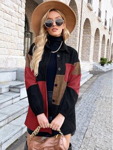 SHEIN LUNE Cut And Sew Drop Shoulder Corduroy Coat - Multicolor - View 3