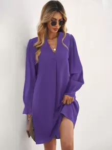 SHEIN LUNE Vestido túnico de cuello de muesca unicolor - Morado - Ver 1
