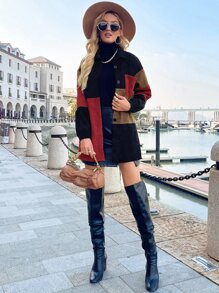 SHEIN LUNE Cut And Sew Drop Shoulder Corduroy Coat - Multicolor - View 5