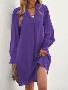 SHEIN LUNE Vestido túnico de cuello de muesca unicolor - Morado - Ver 3