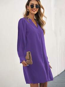 SHEIN LUNE Vestido túnico de cuello de muesca unicolor - Morado - Ver 4