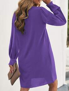 SHEIN LUNE Vestido túnico de cuello de muesca unicolor - Morado - Ver 5
