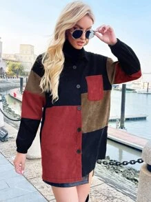 SHEIN LUNE Cut And Sew Drop Shoulder Corduroy Coat - Multicolor - View 6