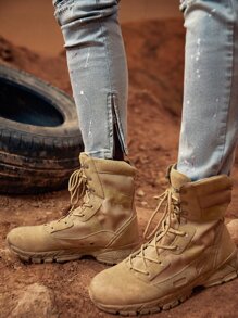 ROMWE MEN Guys Paint Drip Print Ripped Jeans - Light Wash - View 7