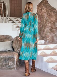 Aveloria Graphic Print Deep V Neck Wrap Detail Dress - Multicolor - View 2