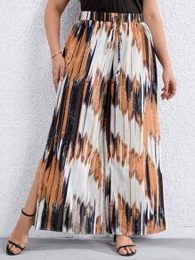 SHEIN LUNE Pantalones de pierna ancha con estampado de cintura con cordón de muslo con abertura