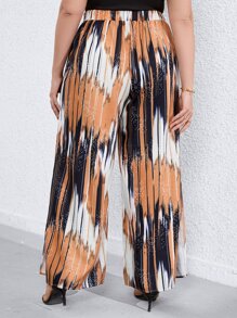 SHEIN LUNE Pantalones de pierna ancha con estampado de cintura con cordón de muslo con abertura