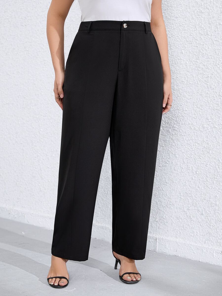 SHEIN Clasi Plus Solid High Waist Suit Trousers - Black - View 1