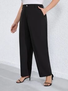 SHEIN Clasi Plus Solid High Waist Suit Trousers - Black - View 4
