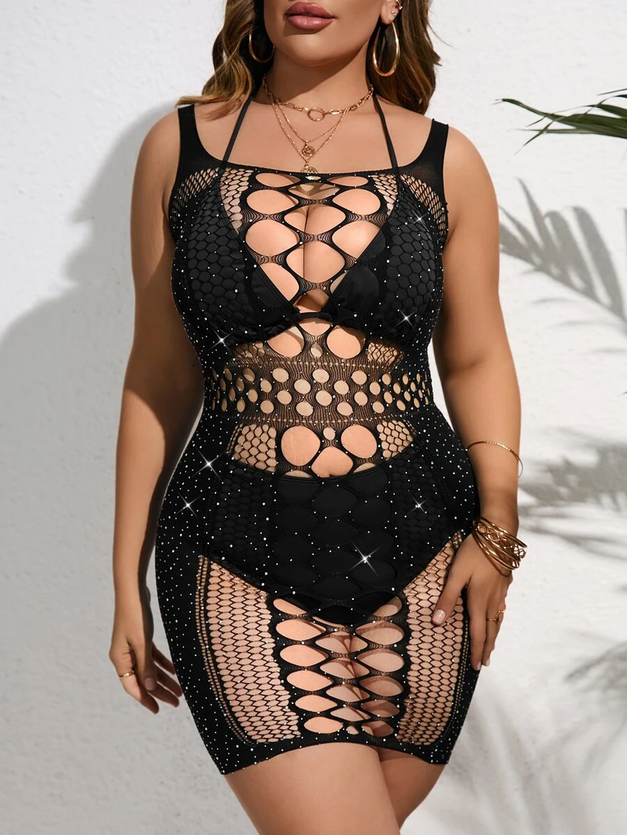 Swim SXY Plus Size Khoét Hở Dây Tam Giác Eo Cao Bikini Set Đi Biển Mùa Hè - màu đen - Xem 1