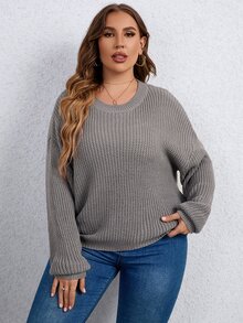 SHEIN LUNE Plus Drop Shoulder Jumper - Light Grey - View 5