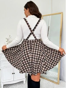 Calvaya Plus Plaid Print Suspender Skirt Without Top - Multicolor - View 2