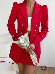 Chiquease Double Breasted Blazer & Skirt For New Year Clothes Fall Cloth For Women, Christmas - Red - View 7
