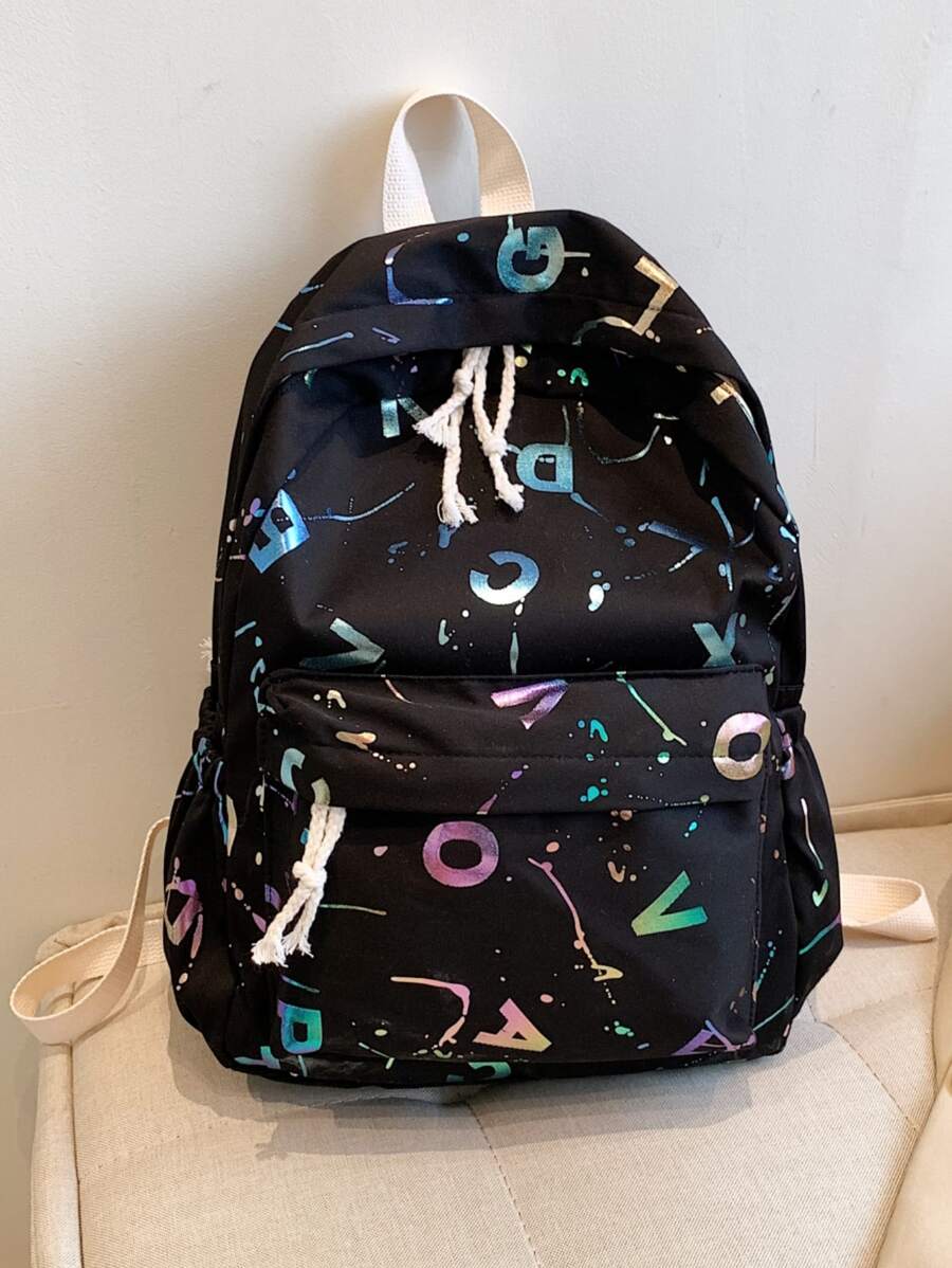 Splash Ink & Letter Graphic Functional Backpack - Multicolor - View 1